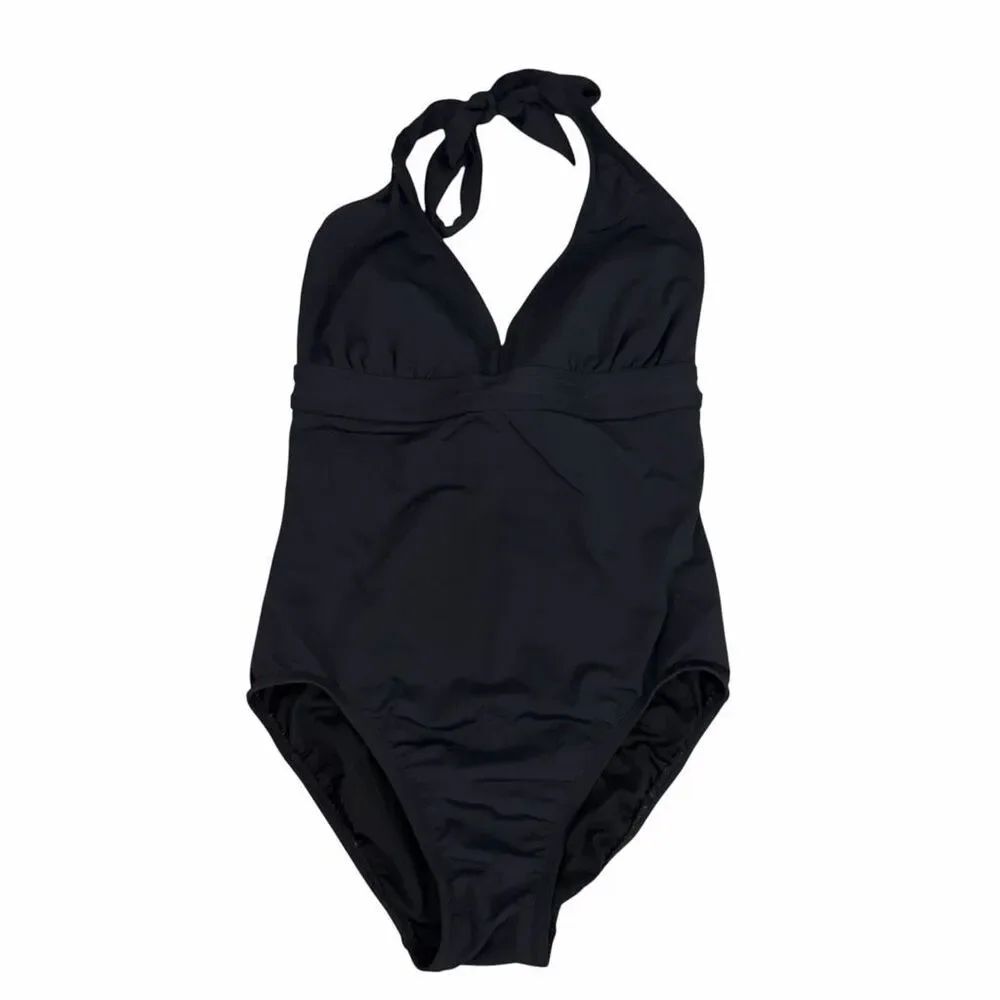 Athleta Black Halter Tie Back Swimsuit 36C, 34D, 32DD